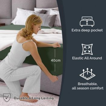 Hotel Quality Fitted Sheet - 1 Piece Fitted Sheet  -Breathable Bedding - Wrinkle, Fade, Stain Resistant- 16inch/40cm Deep Pocket Fitted Bed Sheet-Wrinkle and Fade Resistant,(Olive green,Queen)