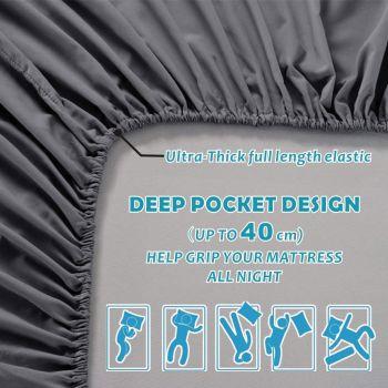 Hotel Quality Fitted Sheet - 1 Piece Fitted Sheet  -Breathable Bedding - Wrinkle, Fade, Stain Resistant- 16inch/40cm Deep Pocket Fitted Bed Sheet-Wrinkle and Fade Resistant,(Dark gray,Super King)