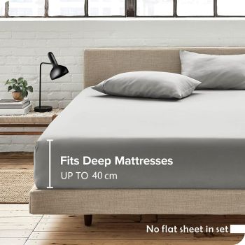 Hotel Quality Fitted Sheet - 1 Piece Fitted Sheet  -Breathable Bedding - Wrinkle, Fade, Stain Resistant- 16inch/40cm Deep Pocket Fitted Bed Sheet-Wrinkle and Fade Resistant,(Silver-gray,Super King)