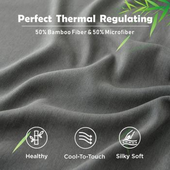 2 Piece Hotel Bamboo Cooling Fitted Sheet Set & Pillowcase -Ultra Soft 2000TC Breathable Fitted Bed Sheets Set with 37 Centimetre Deep Pocket-Cooling Sheets for Hot Sleepers(Grey,King Single)