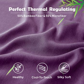 2 Piece Hotel Bamboo Cooling Fitted Sheet Set & Pillowcase -Ultra Soft 2000TC Breathable Fitted Bed Sheets Set with 37 Centimetre Deep Pocket-Cooling Sheets for Hot Sleepers(Purple,King Single)