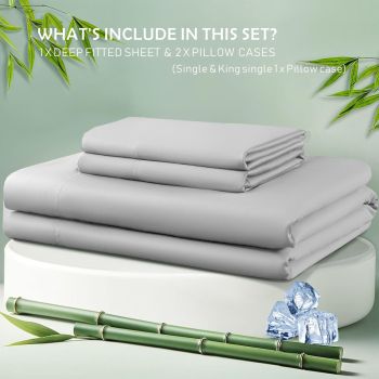 3 Piece Hotel Bamboo Cooling Fitted Sheet Set & Pillowcase -Ultra Soft 2000TC Breathable Fitted Bed Sheets Set with 37 Centimetre Deep Pocket-Cooling Sheets for Hot Sleepers(Silver-gray,Super King)