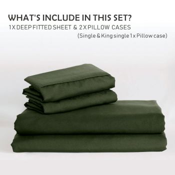 3 Piece Fitted Sheet Set- Fitted Sheet & Pillowcases -Breathable Bedding - Wrinkle, Fade, Stain Resistant- 40cm Deep Pocket Fitted Bed Sheet Set(Olive green,Double)