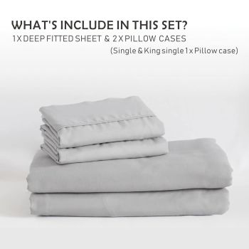 3 Piece Fitted Sheet Set- Fitted Sheet & Pillowcases -Breathable Bedding - Wrinkle, Fade, Stain Resistant- 40cm Deep Pocket Fitted Bed Sheet Set(Silver-gray,Double)