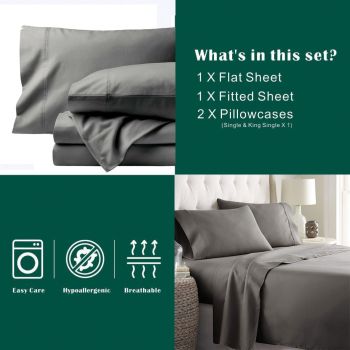 4 Piece Bed Sheet Set- Bedding Sheets & Pillowcases -Breathable Bedding - Wrinkle, Fade, Stain Resistant-Deep Pocket Flat Fitted Bed Sheet Set(Grey,Double)