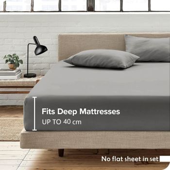 Hotel Quality Fitted Sheet - 1 Piece Fitted Sheet  -Breathable Bedding - Wrinkle, Fade, Stain Resistant- 16inch/40cm Deep Pocket Fitted Bed Sheet-Wrinkle and Fade Resistant,(Dark gray,Double)