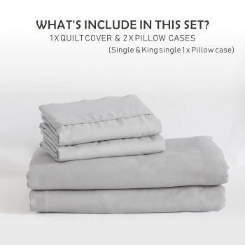 3 Piece Hotel Soft Microfiber Quilt Cover Set-2000TC Duvet/Donna Cover Set & Pillowcases -1 Quilt Cover Zipper Closure & 1 x Pillowcases-Breathable Bedding - Wrinkle, Fade, Stain Resistant(Silver-gray,King)