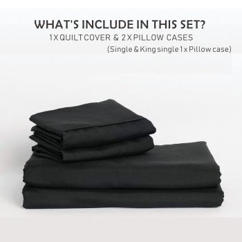 2 Piece Hotel Soft Microfiber Quilt Cover Set-2000TC Duvet/Donna Cover Set & Pillowcases -1 Quilt Cover Zipper Closure & 1 x Pillowcases-Breathable Bedding - Wrinkle, Fade, Stain Resistant(Black,King Single)