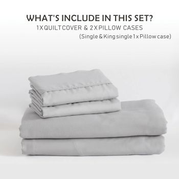 2 Piece Hotel Soft Microfiber Quilt Cover Set-2000TC Duvet/Donna Cover Set & Pillowcases -1 Quilt Cover Zipper Closure & 1 x Pillowcases-Breathable Bedding - Wrinkle, Fade, Stain Resistant(Silver-gray,King Single)