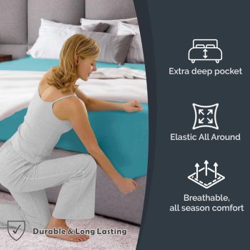 Hotel Quality Fitted Sheet - 1 Piece Fitted Sheet  -Breathable Bedding - Wrinkle, Fade, Stain Resistant- 16inch/40cm Deep Pocket Fitted Bed Sheet-Wrinkle and Fade Resistant,(Ice blue,King Single)