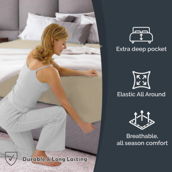 Hotel Quality Fitted Sheet - 1 Piece Fitted Sheet  -Breathable Bedding - Wrinkle, Fade, Stain Resistant- 16inch/40cm Deep Pocket Fitted Bed Sheet-Wrinkle and Fade Resistant,(Cream White,King Single)
