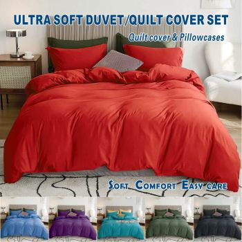 3 Piece Hotel Soft Microfiber Quilt Cover Set-2000TC Duvet/Donna Cover Set & Pillowcases -1 Quilt Cover Zipper Closure & 1 x Pillowcases-Breathable Bedding - Wrinkle, Fade, Stain Resistant(Red,Queen)