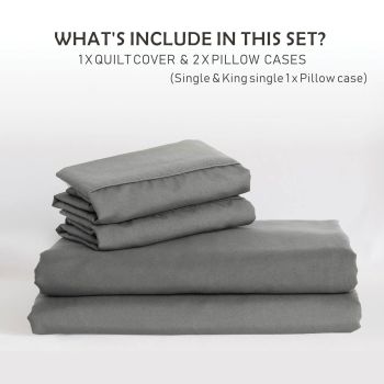 3 Piece Hotel Soft Microfiber Quilt Cover Set-2000TC Duvet/Donna Cover Set & Pillowcases -1 Quilt Cover Zipper Closure & 1 x Pillowcases-Breathable Bedding - Wrinkle, Fade, Stain Resistant(Grey,Queen)