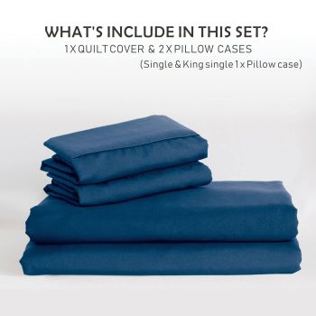 2 Piece Hotel Soft Microfiber Quilt Cover Set-2000TC Duvet/Donna Cover Set & Pillowcases -1 Quilt Cover Zipper Closure & 1 x Pillowcases-Breathable Bedding - Wrinkle, Fade, Stain Resistant(Navy,Single)