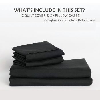 3 Piece Hotel Soft Microfiber Quilt Cover Set-2000TC Duvet/Donna Cover Set & Pillowcases -1 Quilt Cover Zipper Closure & 1 x Pillowcases-Breathable Bedding - Wrinkle, Fade, Stain Resistant(Black,Super King)