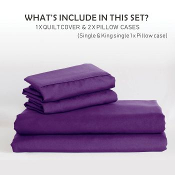3 Piece Hotel Soft Microfiber Quilt Cover Set-2000TC Duvet/Donna Cover Set & Pillowcases -1 Quilt Cover Zipper Closure & 1 x Pillowcases-Breathable Bedding - Wrinkle, Fade, Stain Resistant(Purple,Super King)