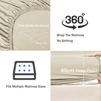 3 Piece Fitted Sheet Set- Fitted Sheet & Pillowcases -Breathable Bedding - Wrinkle, Fade, Stain Resistant- 40cm Deep Pocket Fitted Bed Sheet Set(Camel Beige,Super King)