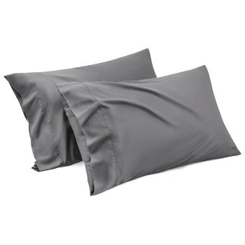 1000TC Ultra Soft Microfiber Pillowcases,Pair of Standard Pillow Covers,（Grey, Standard Size, 48x74 cm)