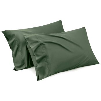 1000TC Ultra Soft Microfiber Pillowcases,Pair of Standard Pillow Covers,（Olive green, Standard Size, 48x74 cm)