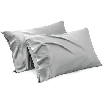 1000TC Ultra Soft Microfiber Pillowcases,Pair of Standard Pillow Covers,（Silver-gray, Standard Size, 48x74 cm)