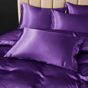 Satin Quilt cover Set Hotel 3 Pieces Quilt cover with Pillowcase, Art Silk Bedding Set-Luxury Soft Silky pillowcase for Hair and Skin, Similar to Silk Duvet/Donna Cover Set- 3 Pieces(Double,Purple)