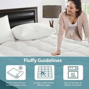 1000GSM Mattress Topper Viscose Derived from Bamboo, Thick Pillowtop Fitted Mattress Cover with 45cm Deep Skirt - Machine Washable Hypoallergenic(Double,Black)