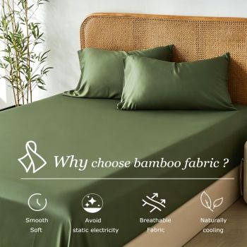 3 Piece Hotel Bamboo Cooling Fitted Sheet Set & Pillowcase -Ultra Soft 2000TC Breathable Fitted Bed Sheets Set with 37 Centimetre Deep Pocket-Cooling Sheets for Hot Sleepers(Olive green,Double)