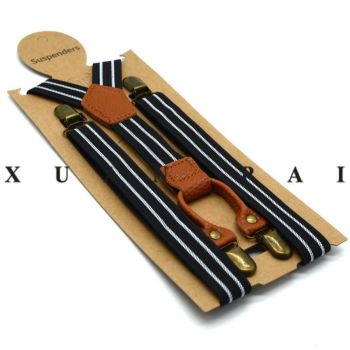 Men's 4 Clip Suspenders 2.5cm Striped Elastic CR-067