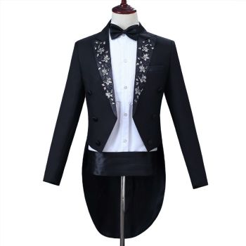 Men Tailcoat Suit Slim Fit Jacquard Performance Formal Section B XXXL