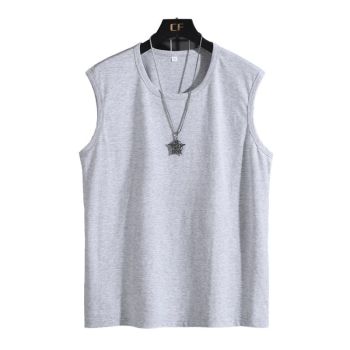 Menma Men Summer Cotton Sleeveless Loose Sports Crewneck Black 10XL