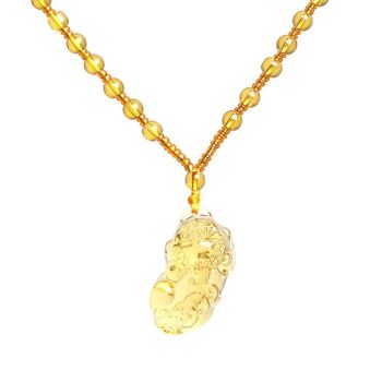 Glass Citrine Pixiu Pendant Necklace Citrine three-money brave pendant (black rope)