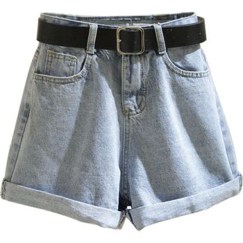 High Waist Cotton Denim Shorts Wide Leg White Dark blue 2XL