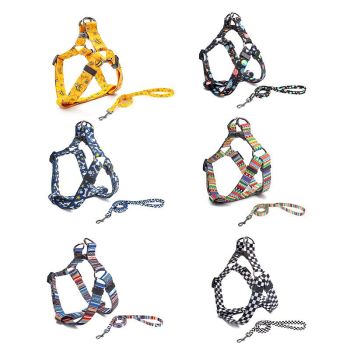 Pet Dog Chest Strap Harness Set Polyester Black and white grid (chest back + traction rope) Code L