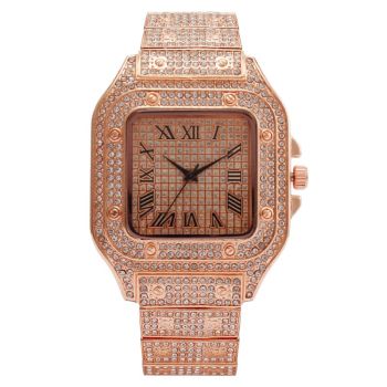 MREURIO Square Rhinestone Quartz Watch Men Metal 41mm Gold