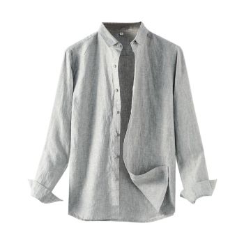 Ma Ke Linen Shirt Men Long Sleeve Lapel D031 Grey