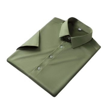 QIDEN Men's Short Sleeve Slim Fit No Iron Polyester... D2128-6 45