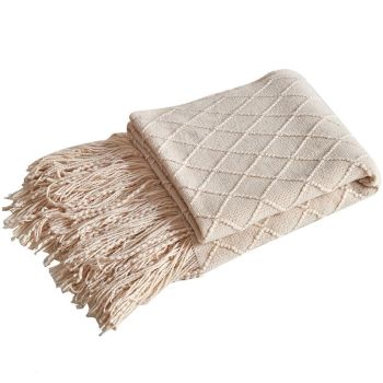 Yan Chu Knitted Diamond Blanket 125x170cm Grey 125x 170 Diamond (with tassels)