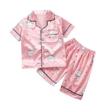 Beifujia Kids Ice Silk Cartoon Pajamas Set 2131-Ice Silk Dark Blue Polar Bear Home Clothes 150cm