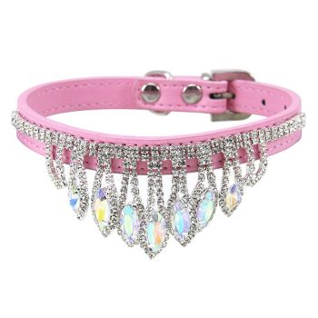 Dog Collar Mountain and water PU Princess Style Blue XS# 1.3cm wide * 25cm total length, neck circumference 17cm-22cm