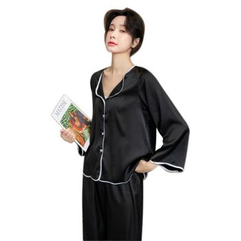 Ming Yu Ya Si Ice Silk Pajamas Set Long Sleeve Black XL