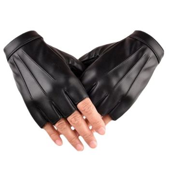 Half Finger PU Leather Gloves for Men Women Riding... Normal (palm without anti-skid)