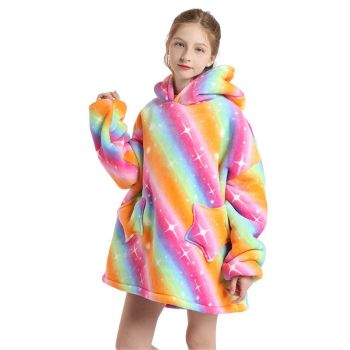 Childrens Cartoon Flannel Hooded Blanket Polyester Children's cold clothing color purple All yards