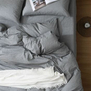 Cotton Seersucker 4 Piece Set Washed Striped 180x200cm fitted sheet [product]