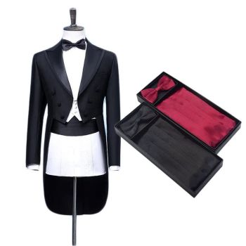 Mute Sauce Men Waistcoat Bow Tie Pocket Square Set Dark green waist seal 80-100cm