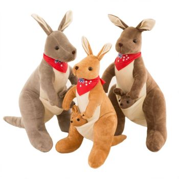 Jue Bei Kangaroo Plush Toy 35cm Gray blue scarf 55cm