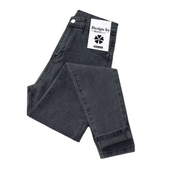 Women Jeans High Waist Cotton Stretch Grey Blue and Gray 33