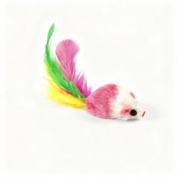 Cat Toy Plush Mouse Colorful Feathers Pet Beibei Color feather mouse (4.5*2.5 Total Length 10cm)