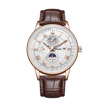Carmoudi Men's Quartz Watch 40mm Genuine Leather 109 Brown Rose Shell Black Face