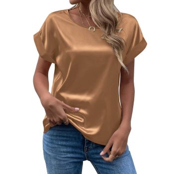 Mavis Women Satin T Shirt Short Sleeve Crewneck Light green