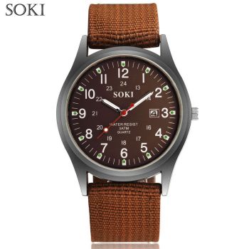 Men Canvas Watch Quartz Calendar Military Green silver light green